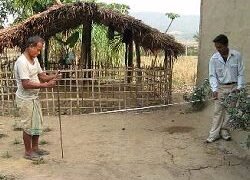Marking the area to be covered for earthwork to hoist the biogas production unit