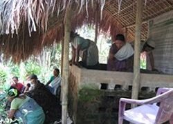 Evacuating the organic compost from the tank and sieving in progress by stakeholder groups